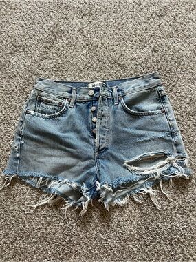 AGOLDE Light Blue Distressed Denim Women's Shorts- Parker Freewheeling